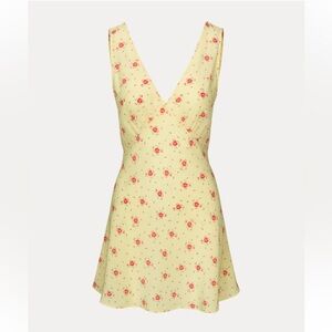 Realisation Par Yellow Mini Dress with Red Floral Prin